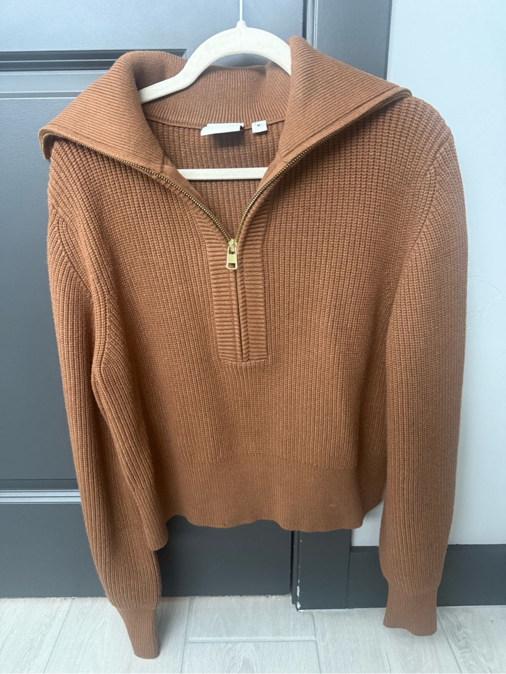 Women’s Zip-Front Ribbed Sweater Pullover - Brown